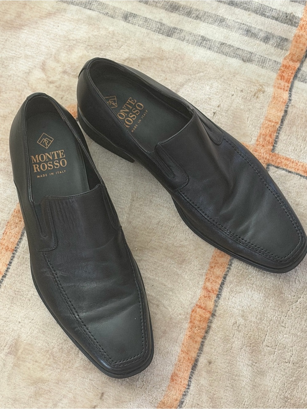 Monte Rosso Black Leather Slip-On Loafers for Men